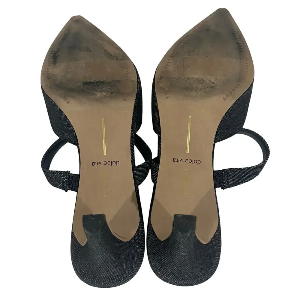 Dolce Vita Kanika Mid Heels Denim Dark Blue Pointed Toe Slip On Strap Sz 7.5